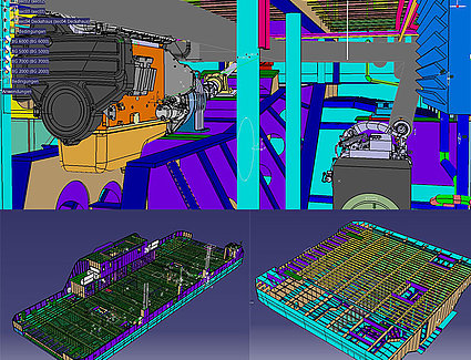 CATIA V5 R22 3D – Ferry Lemwerder, basic ship, outfitting, machine room, section